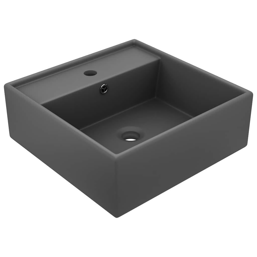 Umywalka Nablatowa Ceramiczna Kwadratowa Szara do Łazienki 41 cm