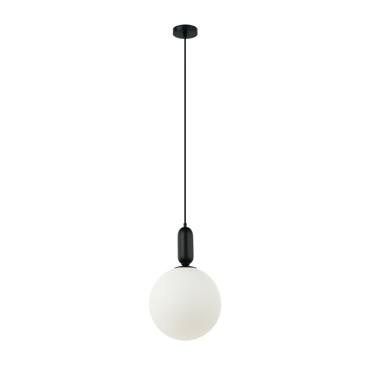 Lampa wisząca biała szklana kula Aldeva czarna 1xE27x40W szkło wym:126x30x30cm IP20 Italux