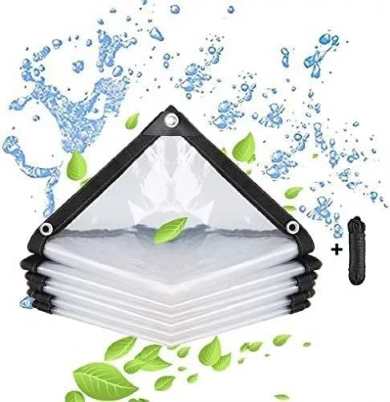 Transparentna, wodoodporna plandeka 2 x 3 m - do ogrodu - do użytku na zewnątrz - wodoodporna - z liną 4 m