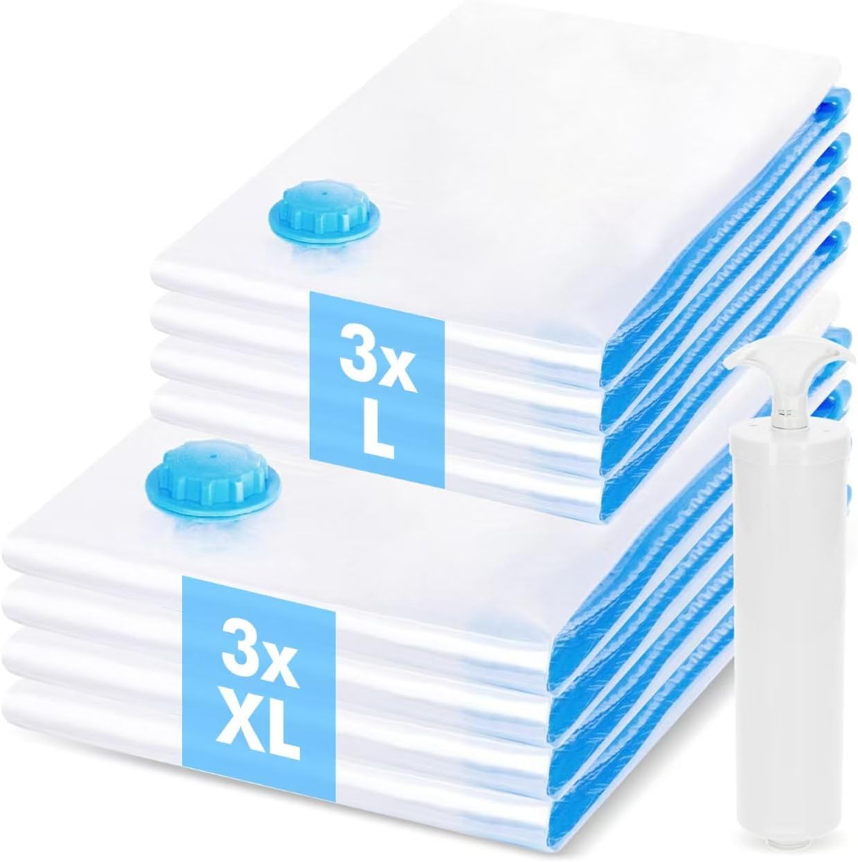 6-częściowe worki próżniowe do pakowania ubrań, 3 worki próżniowe XL + 3 L