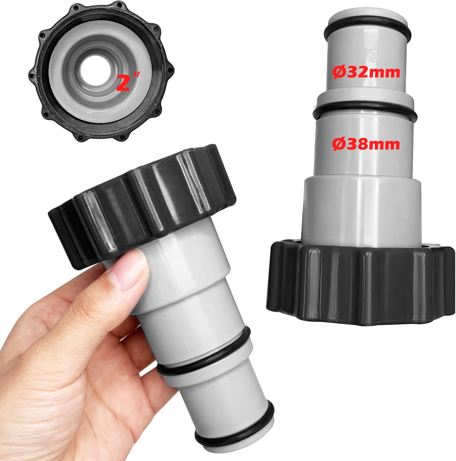 Adapter do węża basenowego - Adapter do węża z gwintem wewnętrznym do przykręcania, do węża basenowego Ø 32 i 38 mm (2 sztuki)