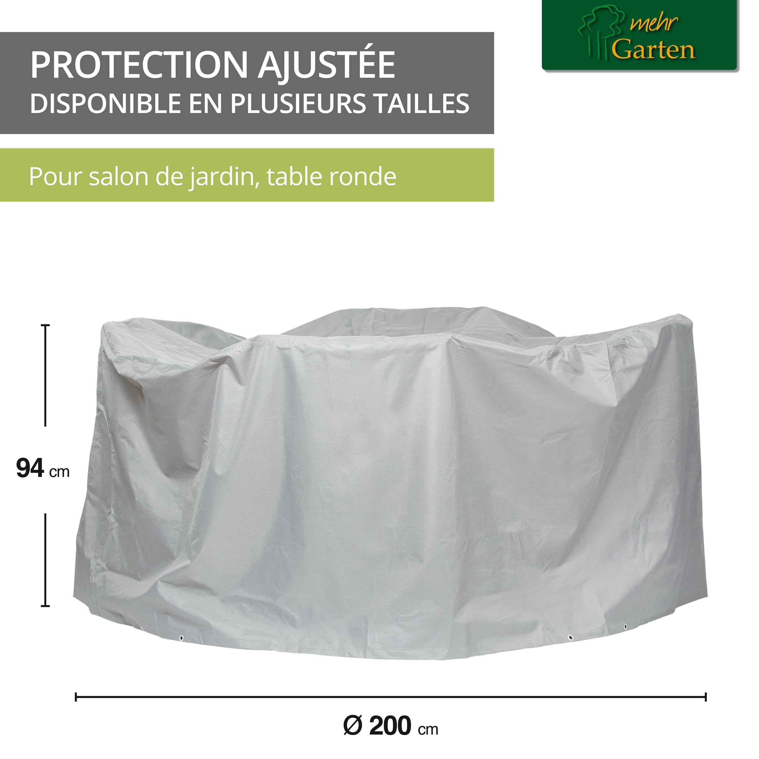 Mehr Garten - Okrągły pokrowiec na siedzisko Premium PROTECT, wymiary: 200 (Ø) x 94 (H) cm I Pokrowiec ochronny na meble ogrodowe, wodoodporny, wytrzy