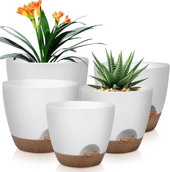5 szt. plastikowych doniczek na kwiaty, 18/16,5/15,2/14/12,7 cm plastikowe doniczki na kwiaty/rośliny, samonawadniające z podstawką na kwiaty