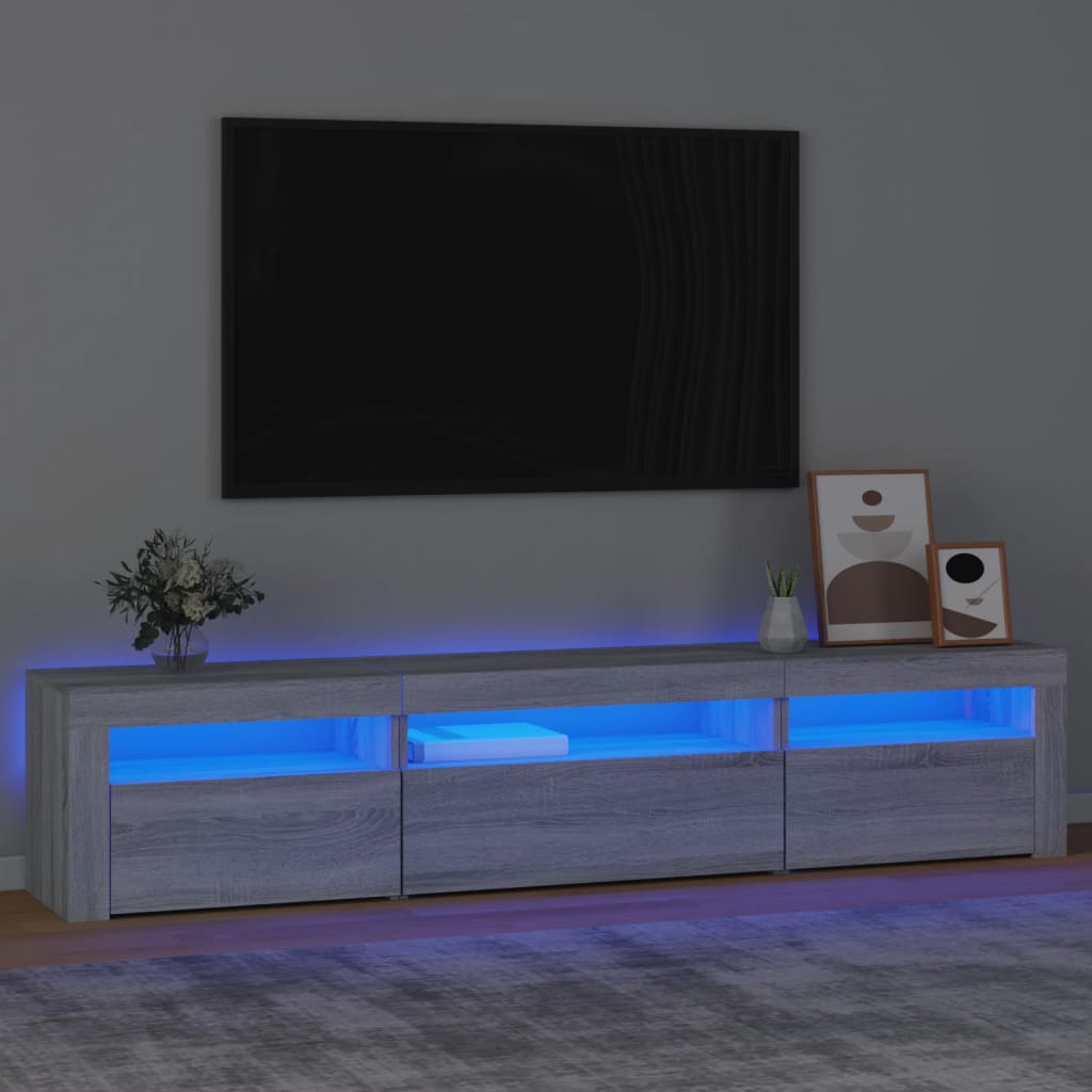 Szafka pod TV z oświetleniem LED, szary dąb sonoma,195x35x40 cm vidaXL