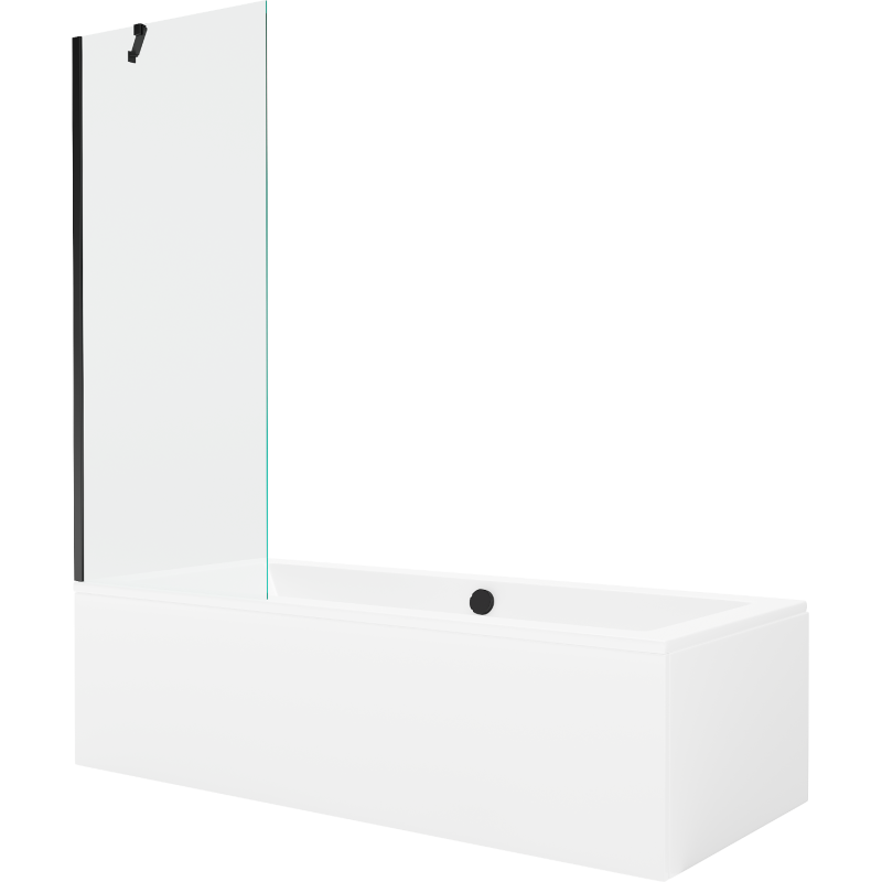Mexen Cube wanna prostokątna 170 x 80 cm z obudową i parawanem 1-skrzydłowym 70 cm, transparent, czarny - 550517080X9507000070