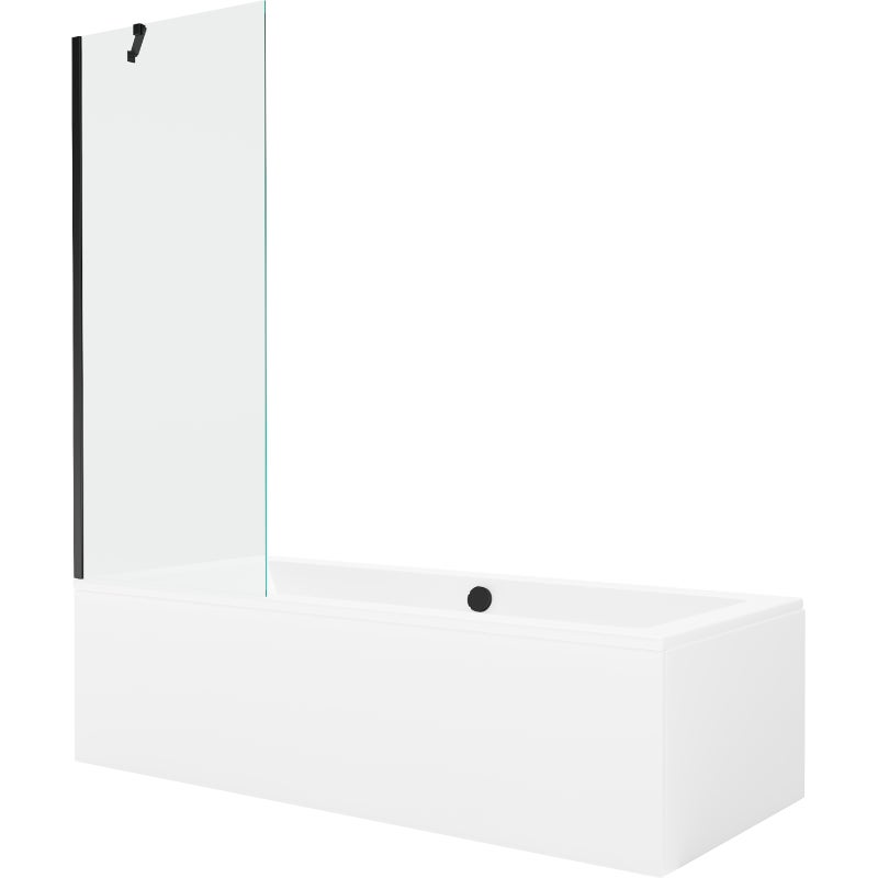 Mexen Cube wanna prostokątna 170 x 80 cm z obudową i parawanem 1-skrzydłowym 70 cm, transparent, czarny - 550517080X9507000070