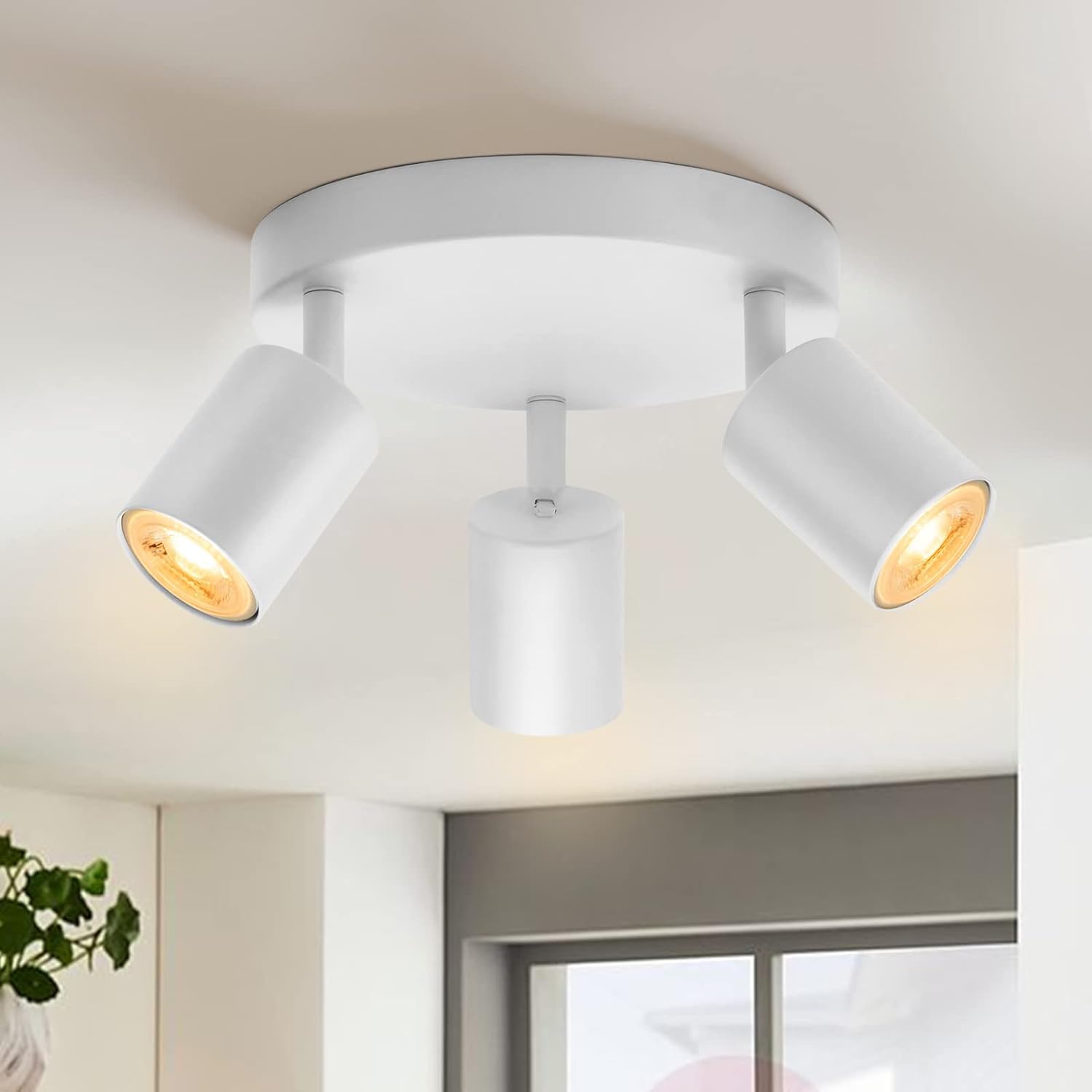 Obrotowa lampa sufitowa LED GU10, nowoczesny spot sufitowy, wewnętrzny przemysłowy kinkiet, do kuchni, żarówka nie dołączona (Biały, (3 głowice))