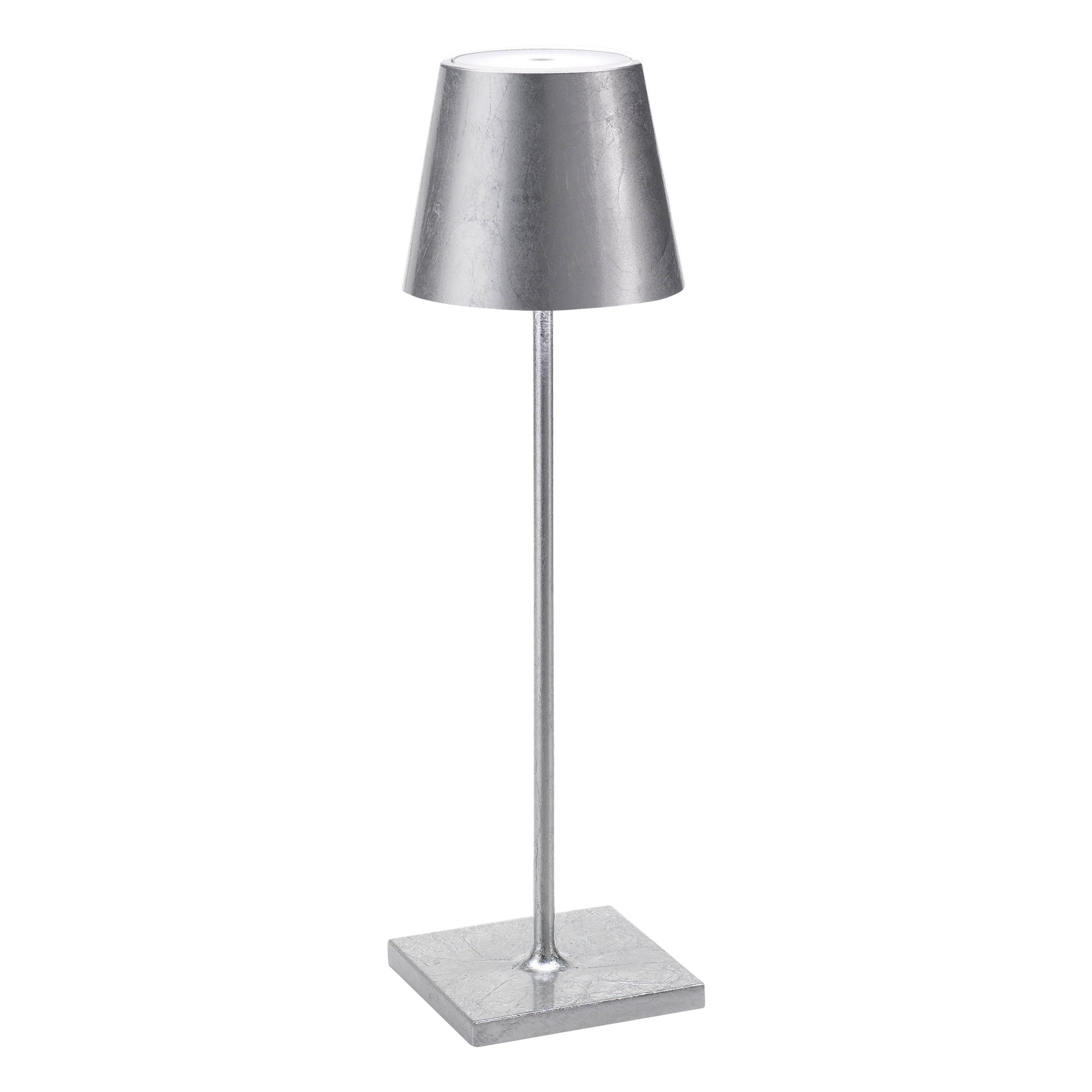 Lampa stołowa LED Zafferano Poldina Pro Silver Leaf, ładowalna i ściemnialna, z czasem pracy na baterii do 12 godzin