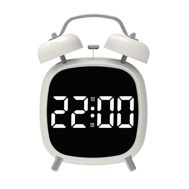 Metalowy budzik LED dla osób o głębokim śnie, głośny, wielofunkcyjny cyfrowy zegar Gh8032, biała obudowa, białe światło