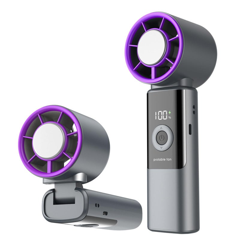 Przenośny wentylator turbo z ładowaniem USB-C o 199 prędkościach z ekranem cyfrowym, składany pod kątem 90°, chłodzenie lodowate, szary