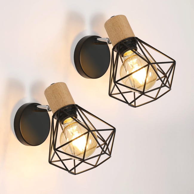 Zestaw 2 kinkietów industrialnych, kinkiet obrotowy 360°, czarna metalowa lampa klatkowa E27, oświetlenie dekoracyjne w stylu vintage