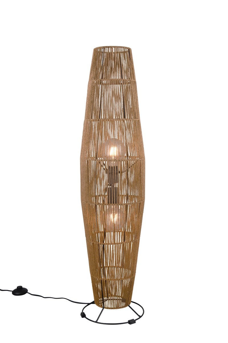 Lampa podłogowa skandynawska brązowa cylindryczny papierowy klosz 2xE27 40W MIKI RL