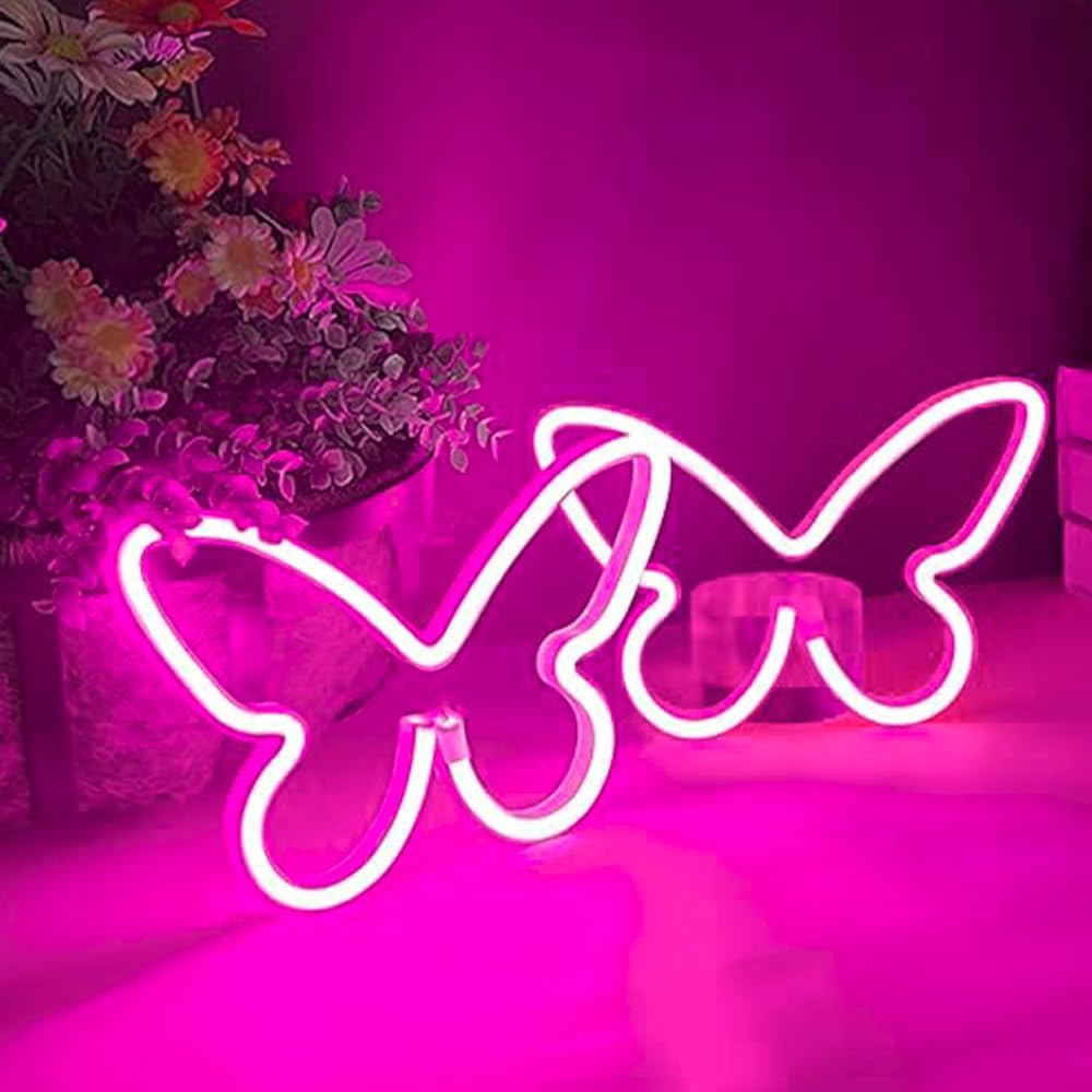 2-częściowy neon LED z motylem, neony, lampki nocne do pokoju dziecięcego, lampy dekoracyjne, romantyczna sztuka ścienna, prezent urodzinowy na Boże