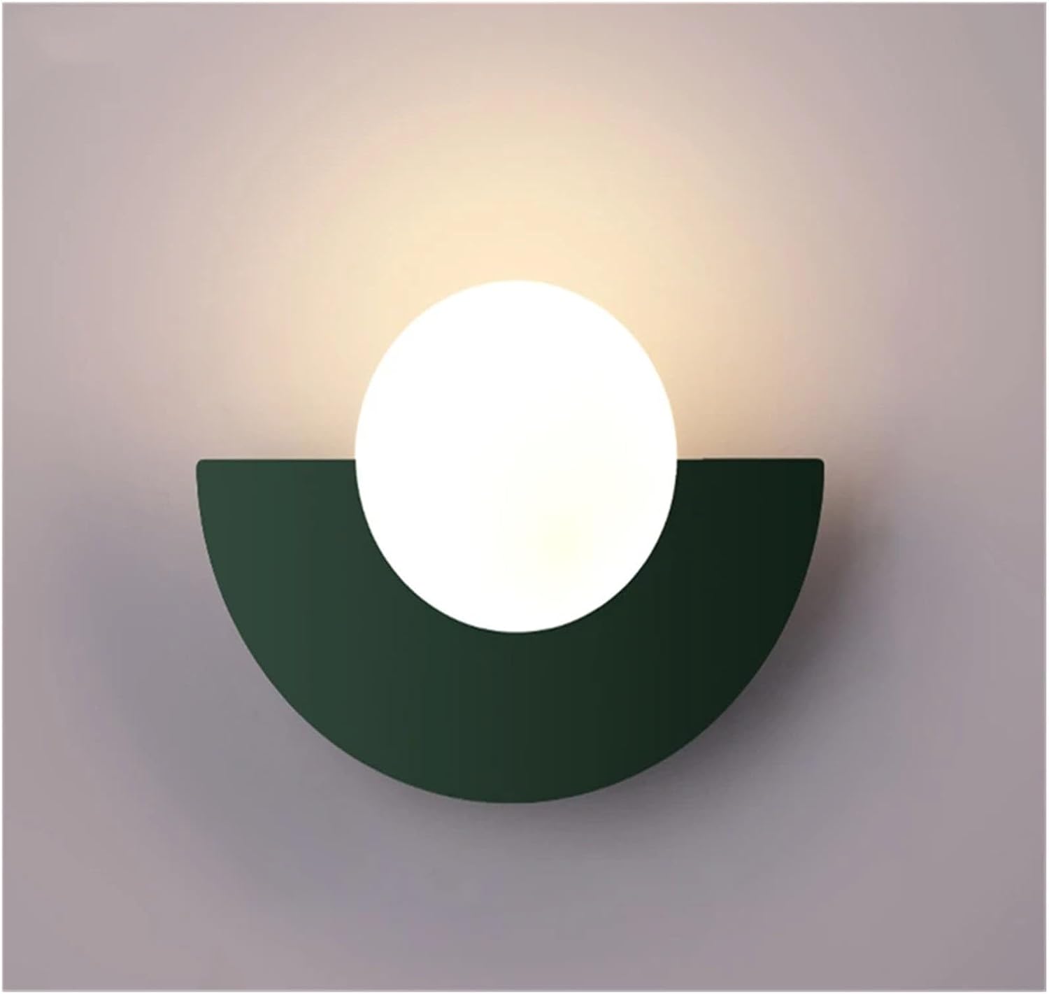 Dekoracyjna lampa ścienna z kulistym kloszem, idealna do sypialni, przedpokoju lub jako lampka nocna (światło trójkolorowe, zielone).