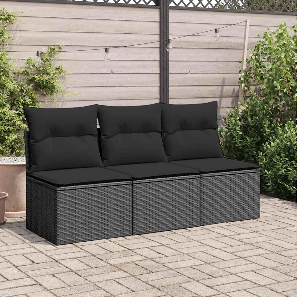 Sofa ogrodowa z poduszkami, 3-osobowa, czarna, z polirattanu