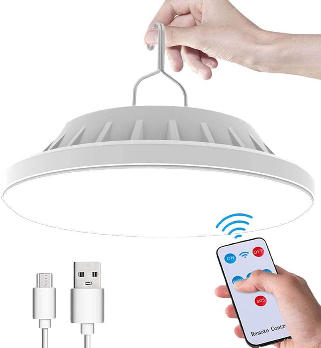 Lampa Kempingowa Solarna LED Ładowana przez USB z Pilotem, 5 Trybów Światła Namiotu IPX7 Wodoodporna z Power Bankiem do Wędrówek, Huraganu,