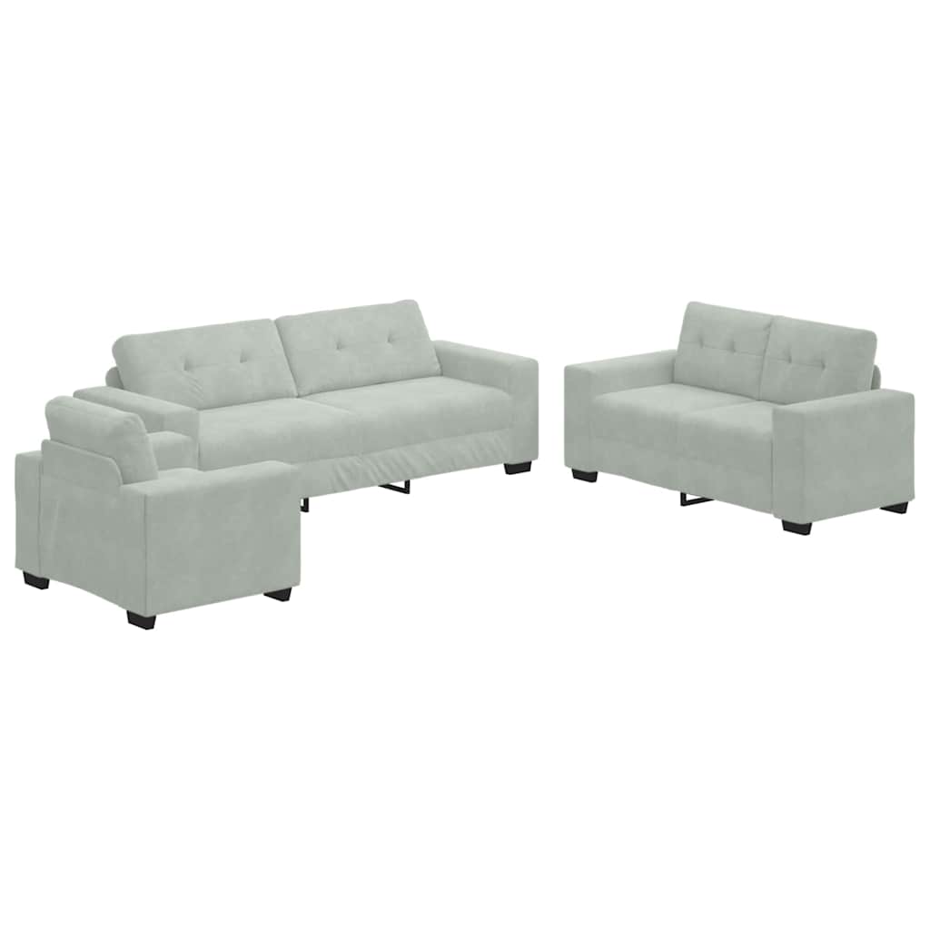 Zestaw Sof 3 pcs Jasnoszary 221 x 80 x 80 cm Aksamit