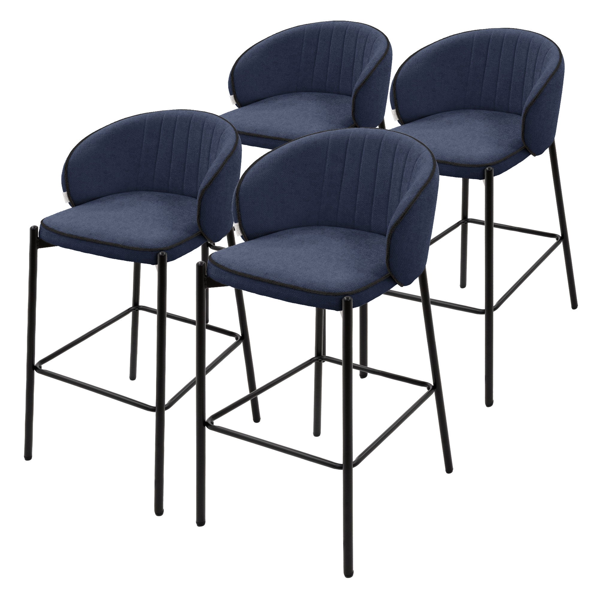 ML-Design zestaw 4 hokerów barowych ciemnoniebieskich 76 cm tapicerowanych wygodne ergonomiczne krzesła z oparciem i podnóżkiem metalowa konstrukcja