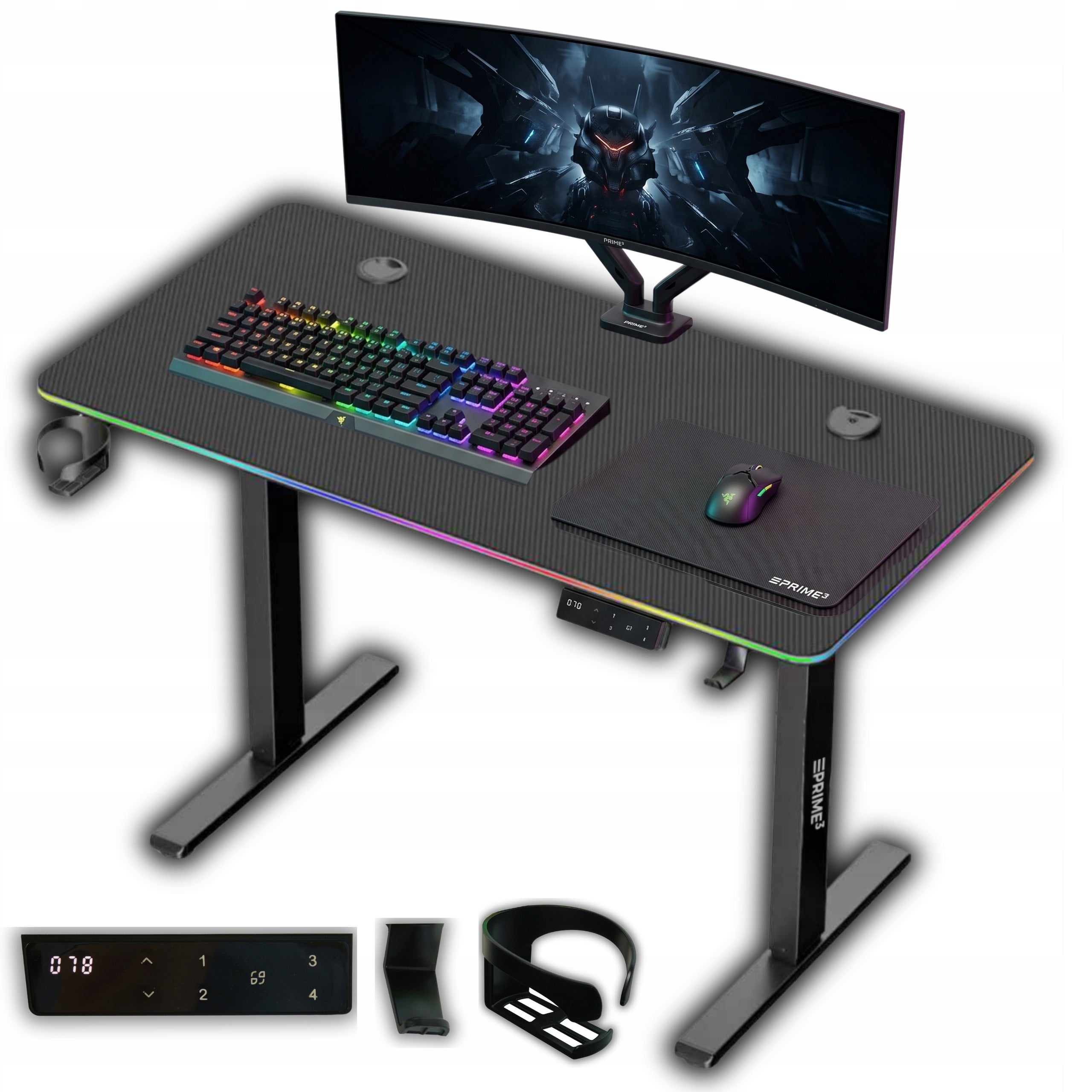 Biurko elektryczne gamingowe 120x60 regulowane RGB Prime3 CGT41 N1TRO