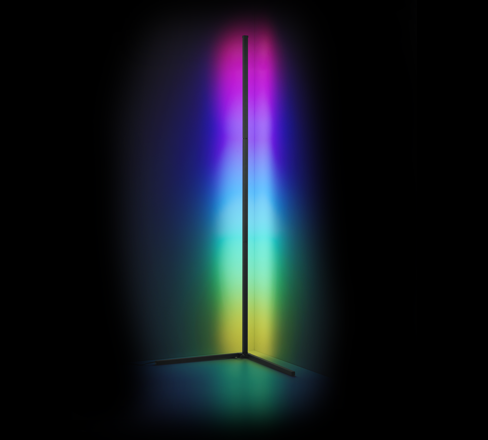 Lampa stojąca LED, aluminiowa, czarna, 43 x 43 x 141 cm, pozioma