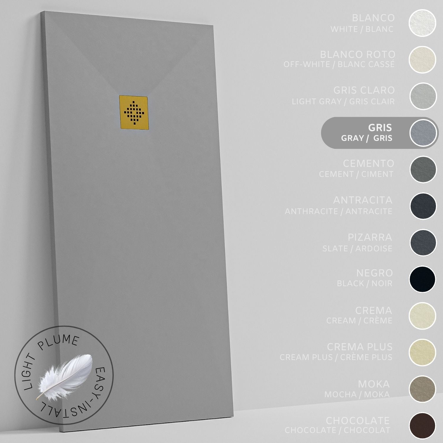 SOULHOME Lekki Brodzik z Żywicy tekstura Łupka szary – 220X75- cm Ultra-płaski Zawiera Syfon i Kratkę Gold