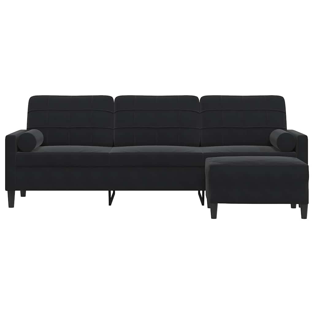3-osobowa sofa z podnóżkiem, czarna, 210 cm, aksamit
