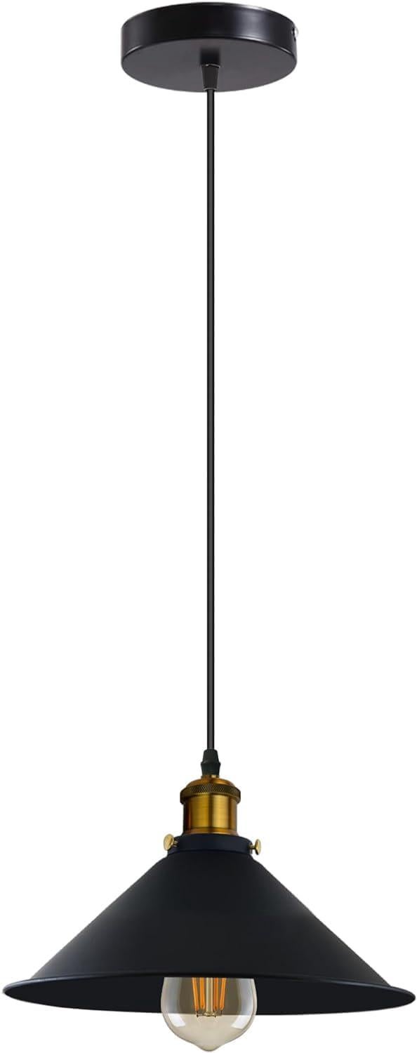 Lampa wisząca w stylu rustykalnym, lampy wiszące z metalowym kloszem stożkowym do przedpokoju, kuchni, wyspy, jadalni, salonu (czarna)