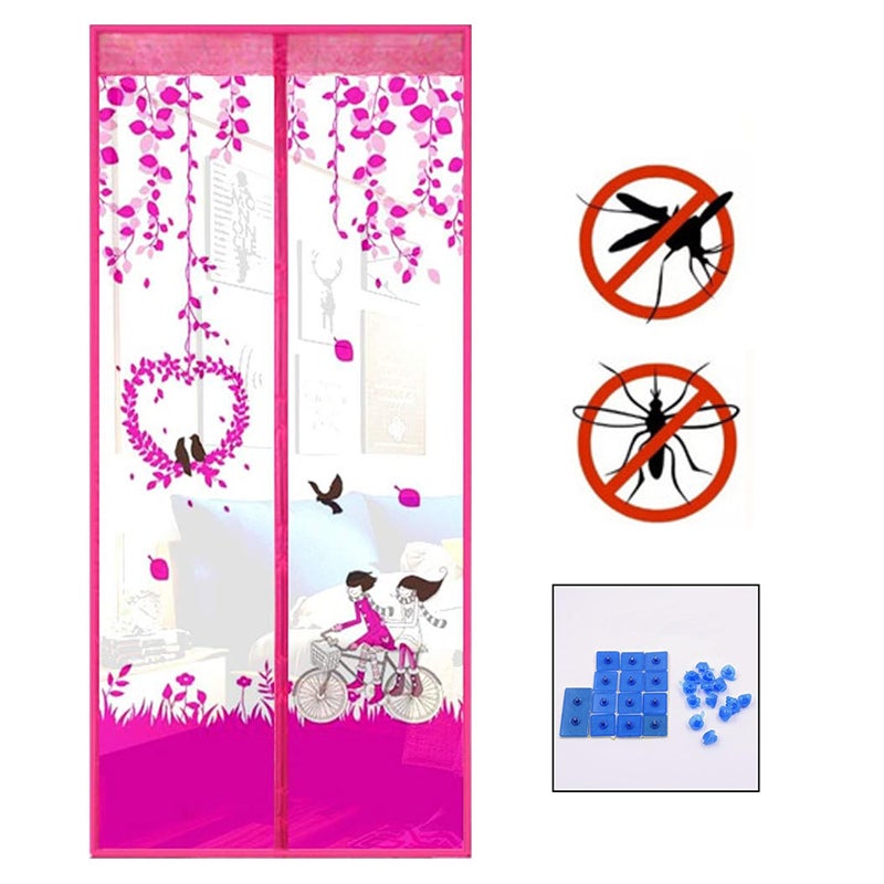 Magnetyczna moskitiera cm różowa z nadrukiem letnia kurtyna na drzwi przeciw owadom oddychająca siatka do kuchni na balkon sypialni nowoczesny design
