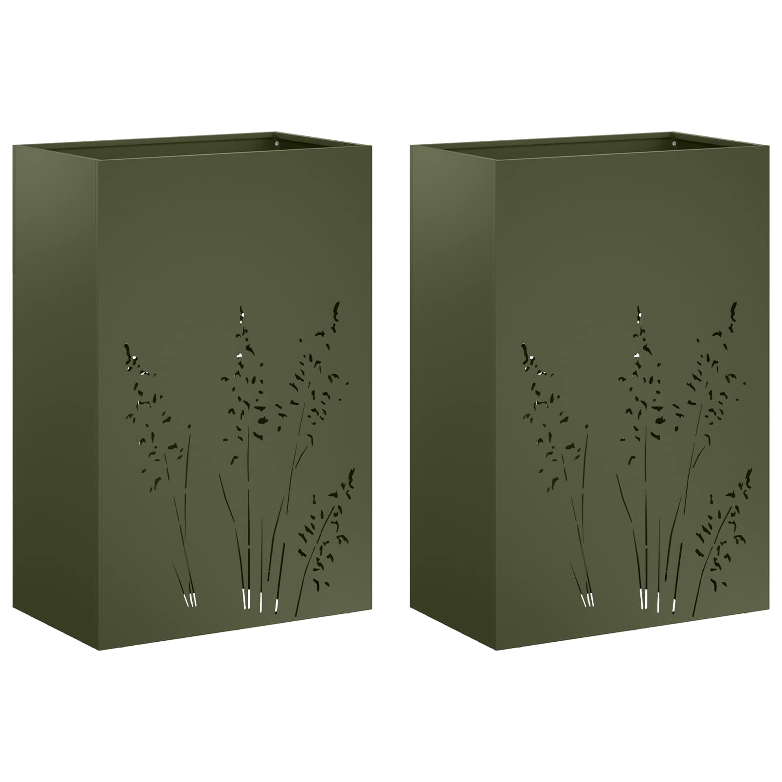 2x Donica Ogrodowa Stalowa 50x30x75 cm Oliwkowa na Taras na Balkon
