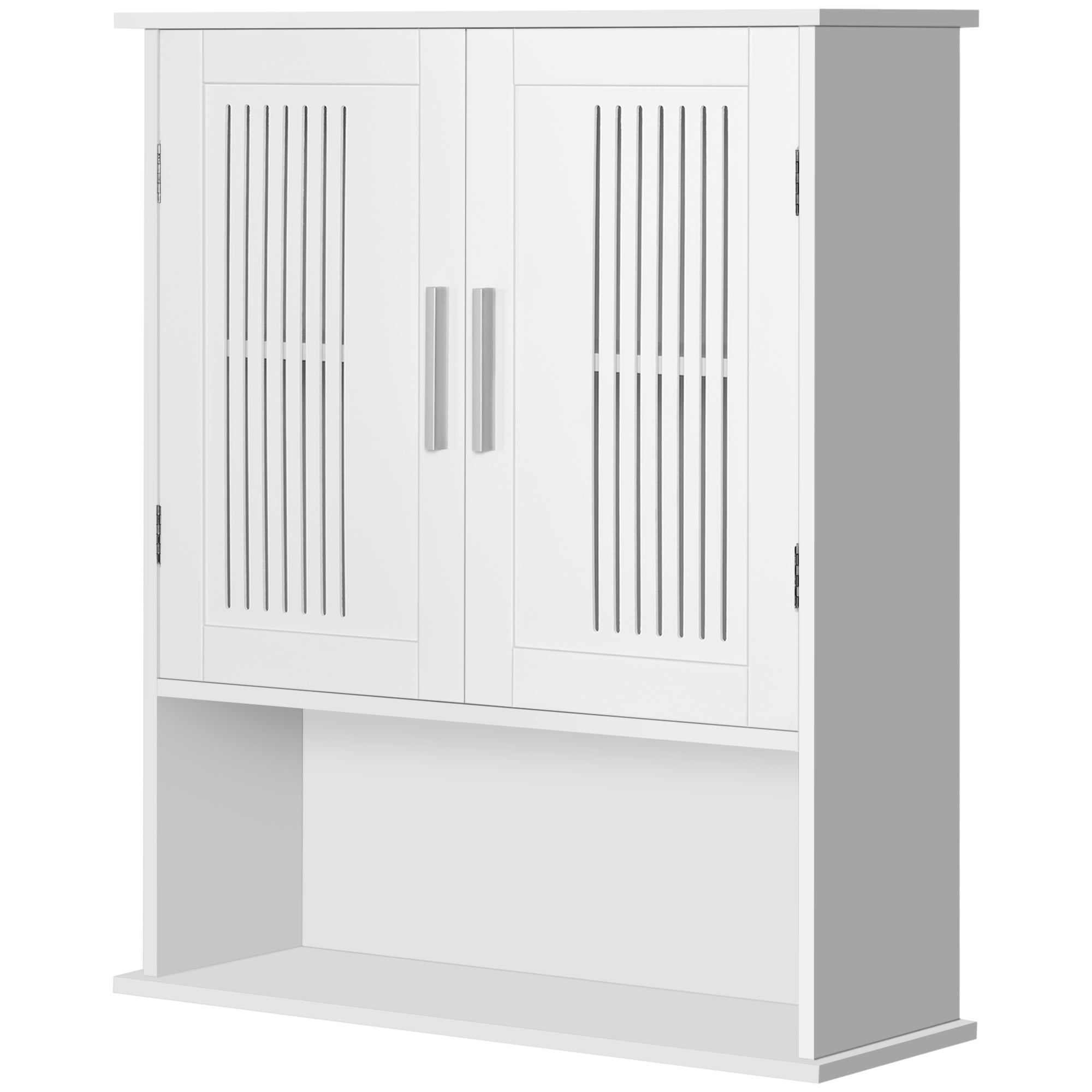Szafka łazienkowa wisząca z regulowaną półką, podwójnymi drzwiami i otwartą półką, 60 x 20 x 70 cm, biała