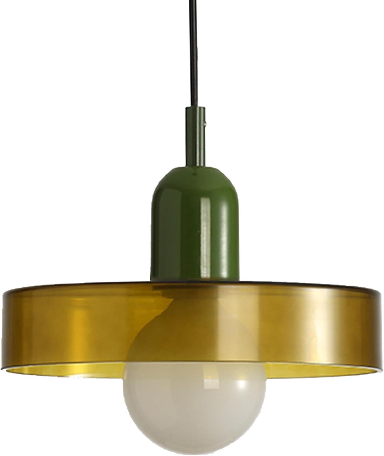 25 cm, wisząca lampa w stylu retro, nowoczesna, ze szkła, z zielonym metalem, regulowana wysokość, lampa wisząca E27, lampa sufitowa (zielona)