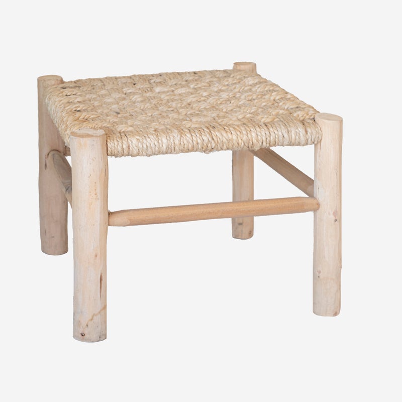 Średnia kwadratowa ławka z drewna i juty 45x45x42 cm – Rustykalny styl do wnętrz
