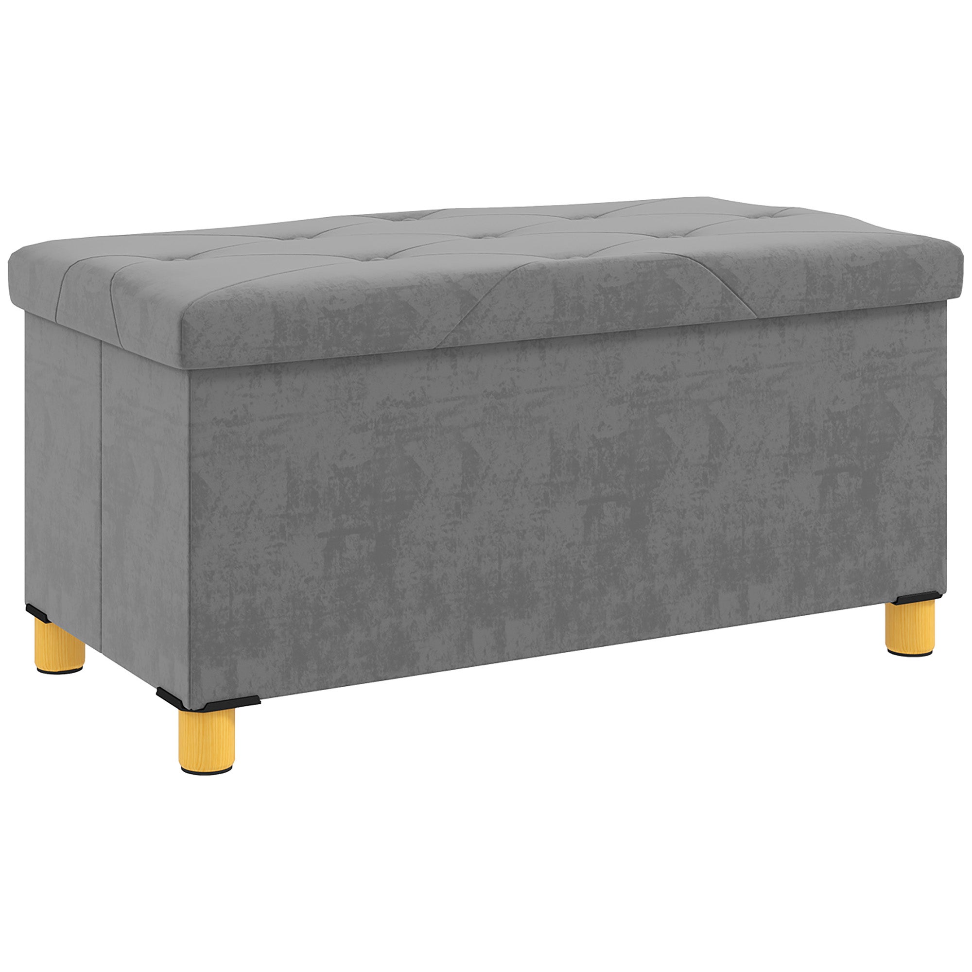 Ławka ze schowkiem, pojemność 67 l, 76 x 38 x 38 cm, tapicerka welurowa, nośność 120 kg, do salonu lub sypialni, kolor szary