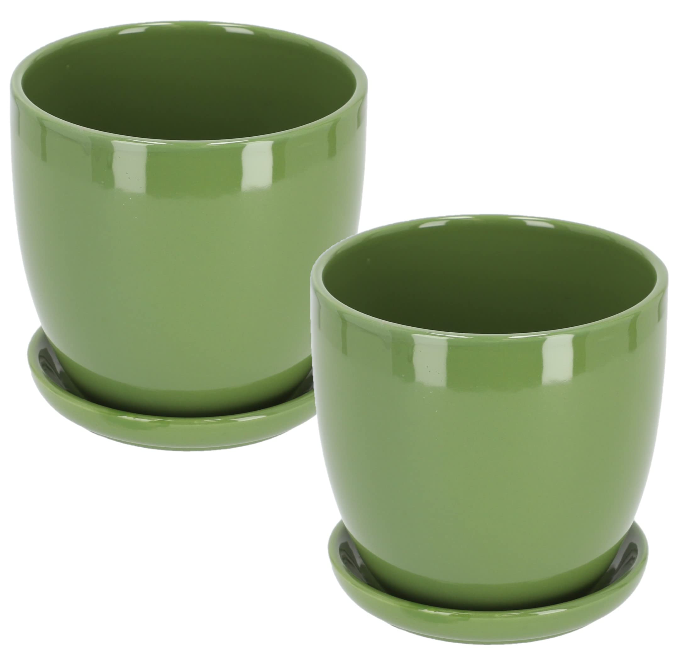 Doniczka donica osłonka ceramiczna z podstawką zielona ⌀17 cm - 2 szt. - KOTARBAU