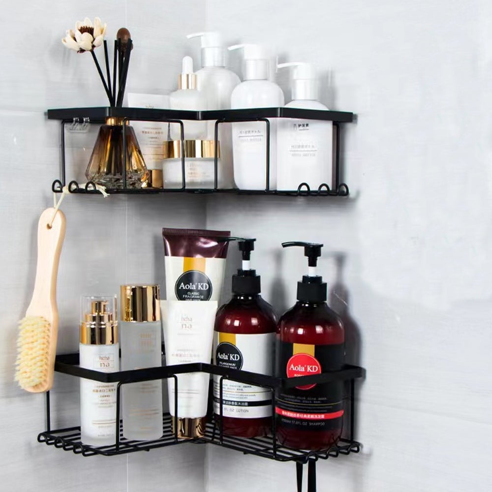 Etagere de Douche sans Percage, Etagere Salle Angle de Bain, Rangement Douche pour Nettoyant pour Corps de Shampoing, Noir (2 pièces)