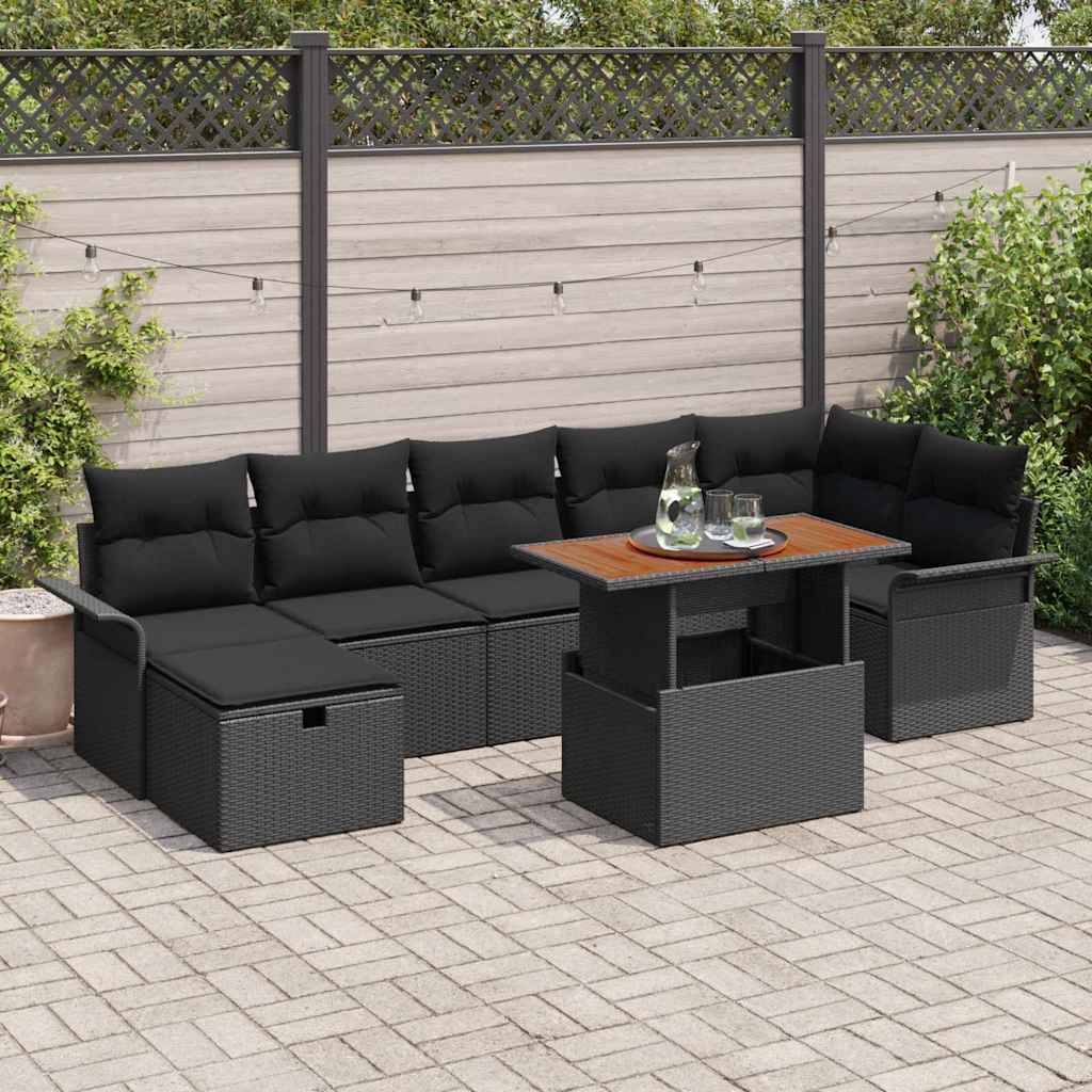 Zestaw Sof na Ogród 8 pcs Czarny polirattan vidaXL