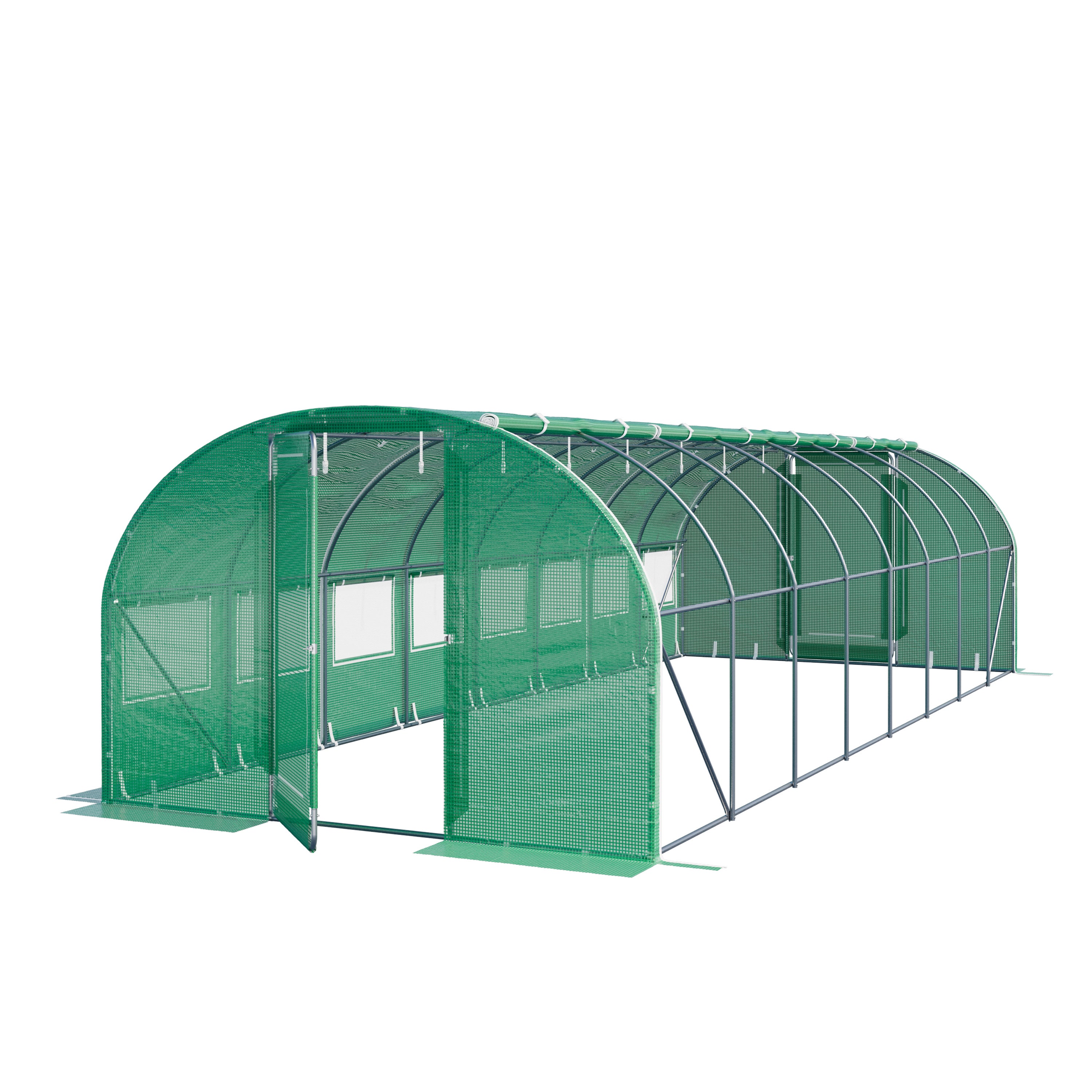 TOOLPORT Szklarnia tunelowa foliowa 3x8m Premium z obrotową konstrukcją drzwi plandeka PE 180 g/m² zielony przezroczysta