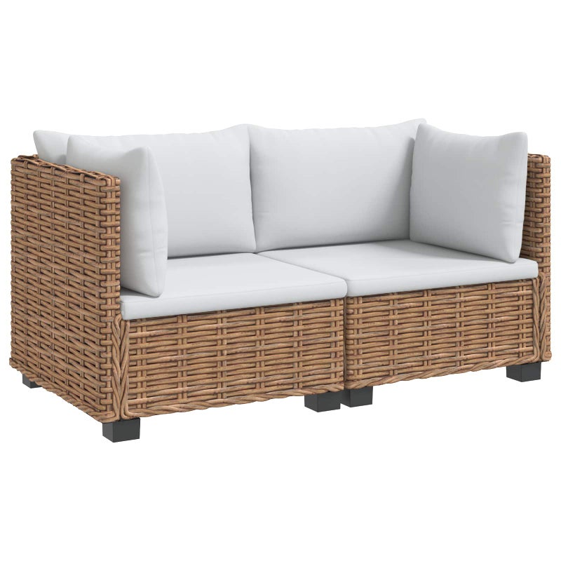 Sofa Ogrodowa Modułowa 2-Osobowa Rattanowa Kremowa z Poduszkami na Taras