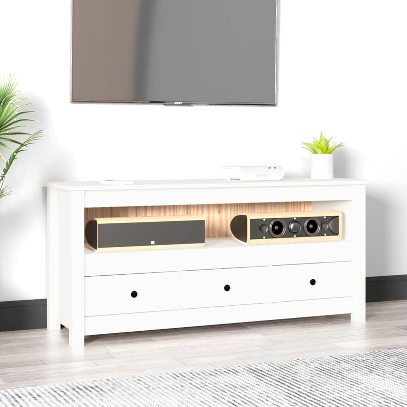 Szafka pod telewizor, biała, 114x35x52 cm, lite drewno sosnowe vidaXL