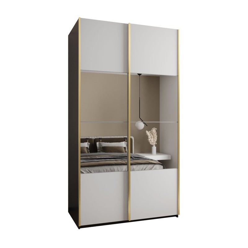 Szafa przesuwna wysoka Lux 4 140 x 64 x 245,5 cm czarny + biały + u. złoty - Abiks Meble