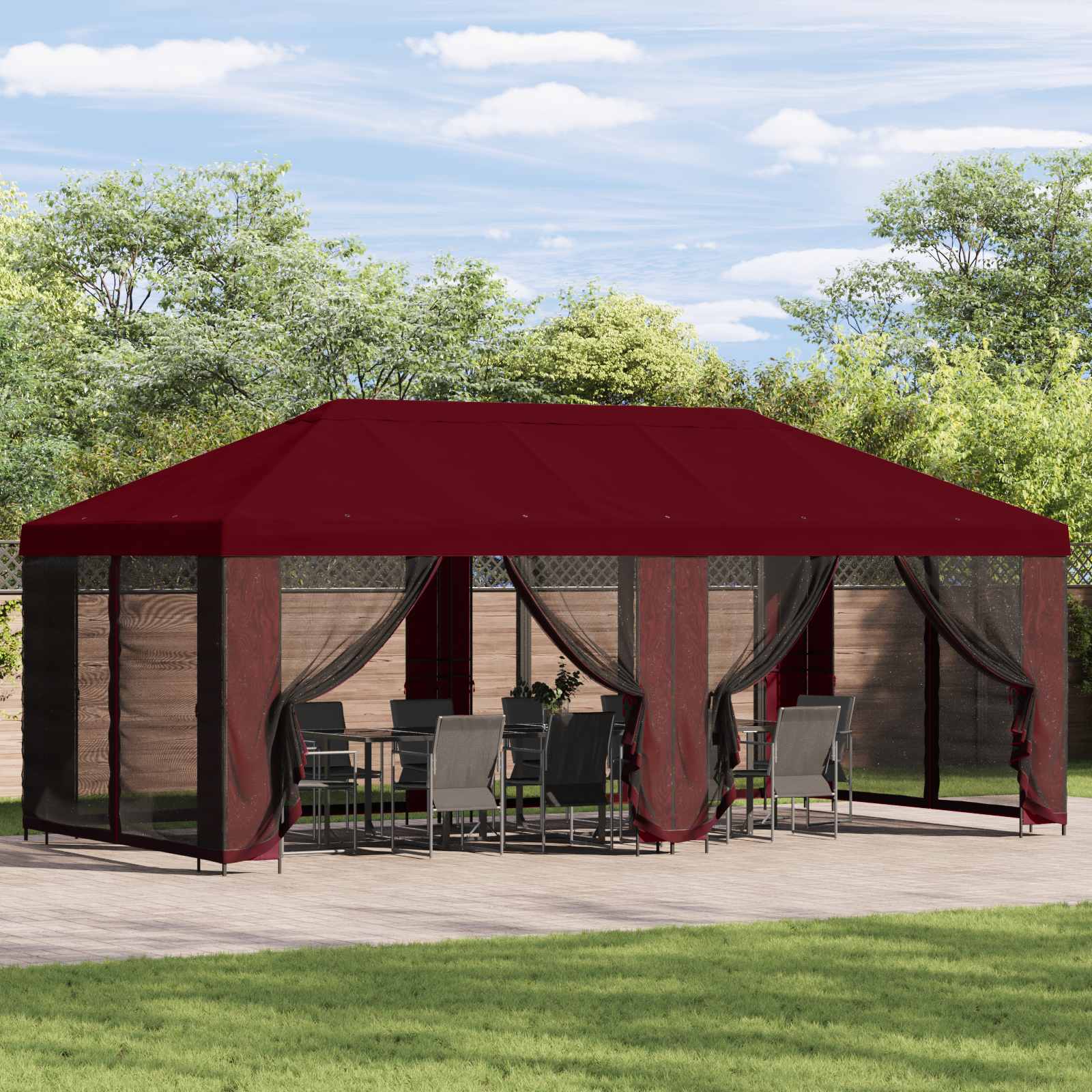 Altana z bokami 6 x 3 m bordowy Poliester i Stal 190 vidaXL