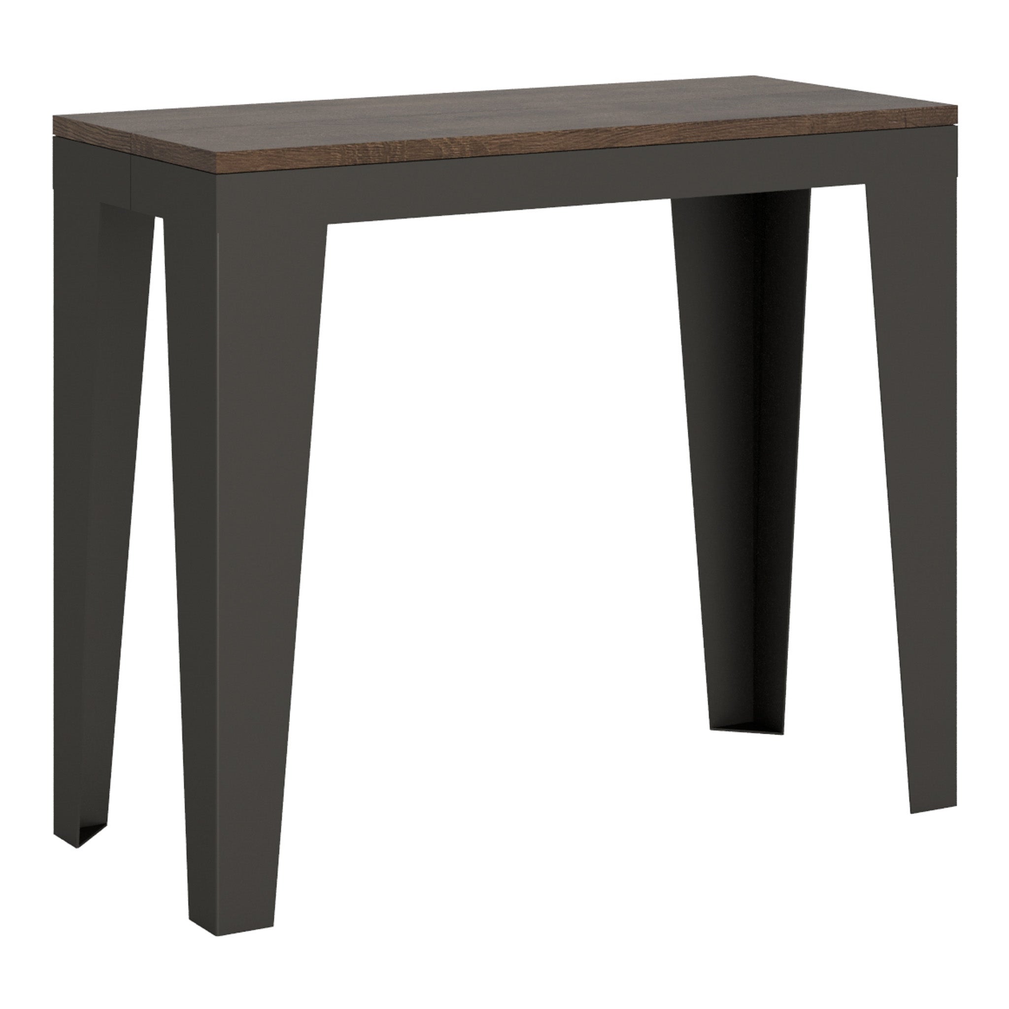 Mesa consola Flame Evolution de nogal, 90x40 cm, extensible hasta 300 cm.