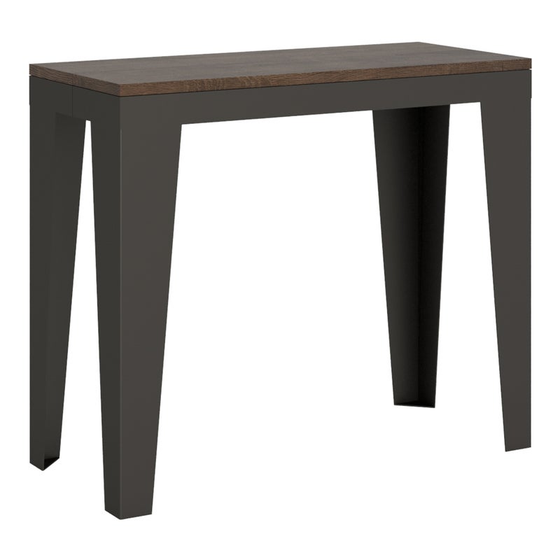 Mesa consola Flame Evolution de nogal, 90x40 cm, extensible hasta 300 cm.