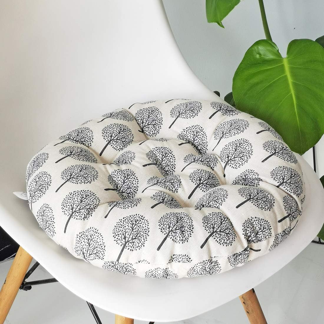 Miękka, okrągła poduszka na krzesło w stylu boho, do ogrodu, patio, domu, kuchni i biura, w kolorze beżowym i białym, średnica 40 cm.