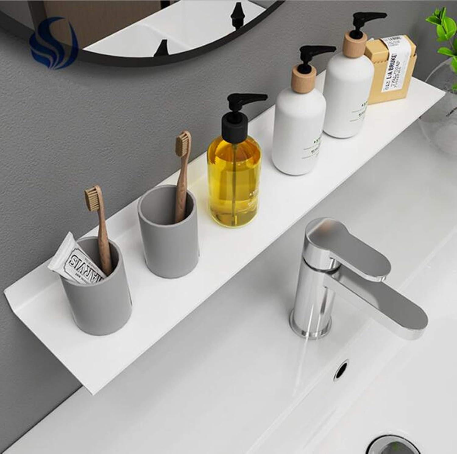 Półka ścienna samoprzylepna 40 cm z białego aluminium, nie wymaga wiercenia w łazience
