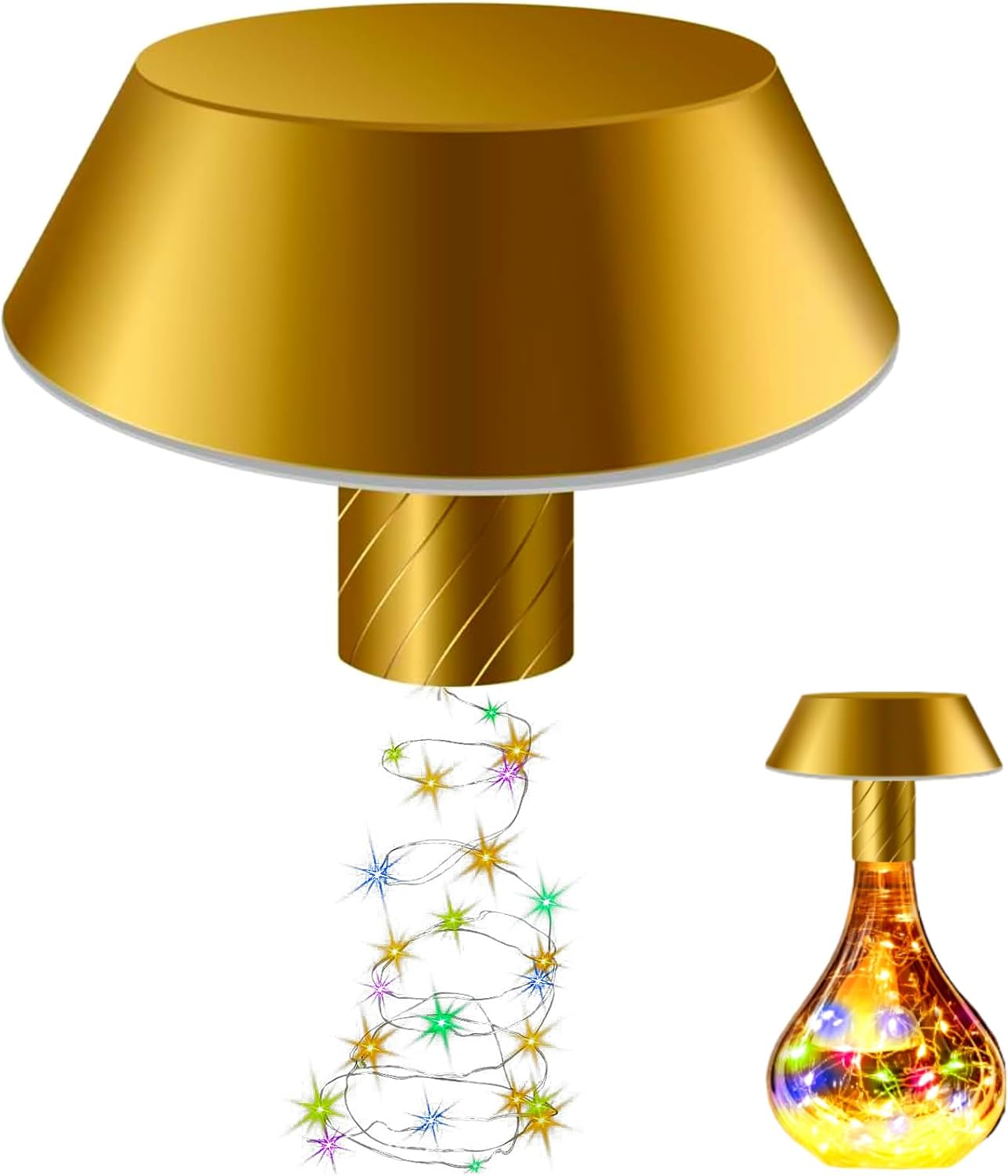 (Złota) Bezprzewodowa lampa butelkowa, akumulatorowa bezprzewodowa lampa stołowa, dotykowa ściemnialna lampa stołowa z lampkami choinkowymi do domu, b