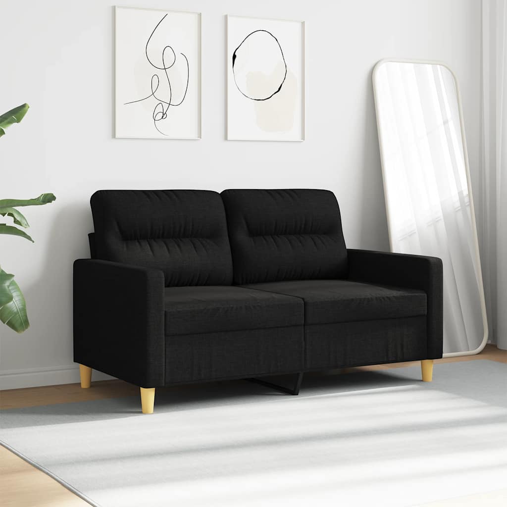 Sofa 2-osobowa, czarna, 120 cm, tapicerowana tkaniną