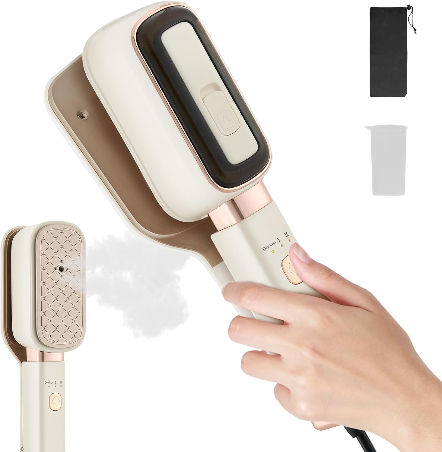 Podróżny parowy steamer do ubrań 3 w 1 o mocy 1000 W, szybkie nagrzewanie, głębokie odświeżanie | Obrotowa rączka 180° do podróży i domu