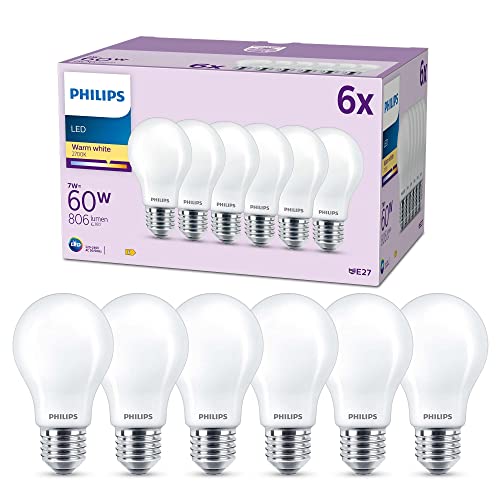 6x Żarówka LED E27 A60 7 W = 60 W 806lm 2700K Ciepła biel 300st. FILAMENT EC Multipack Philips