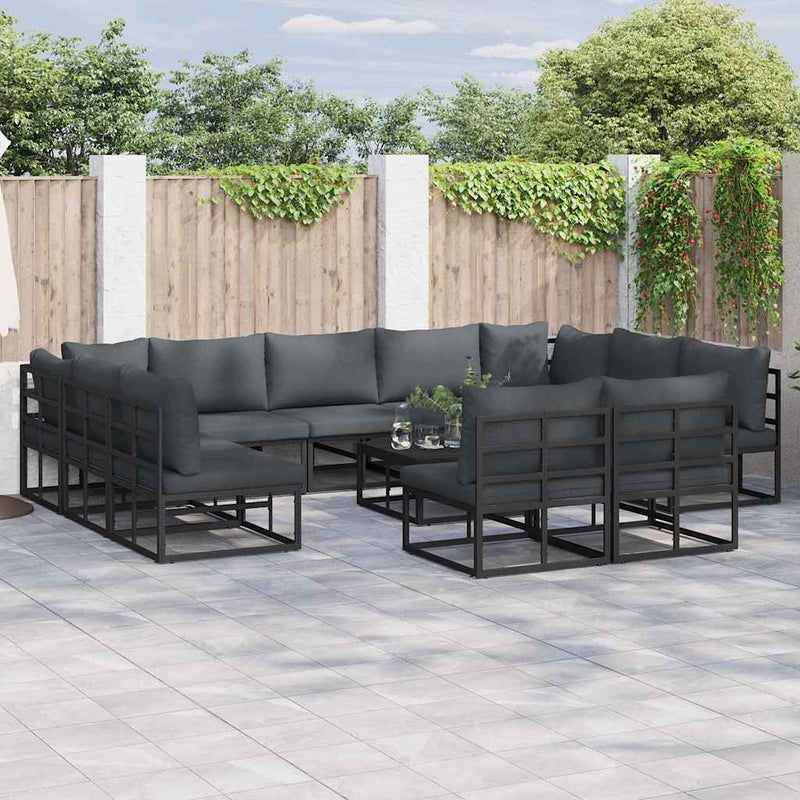 Zestaw Sof na Ogród z poduszką 12 pcs Czarny Aluminium vidaXL